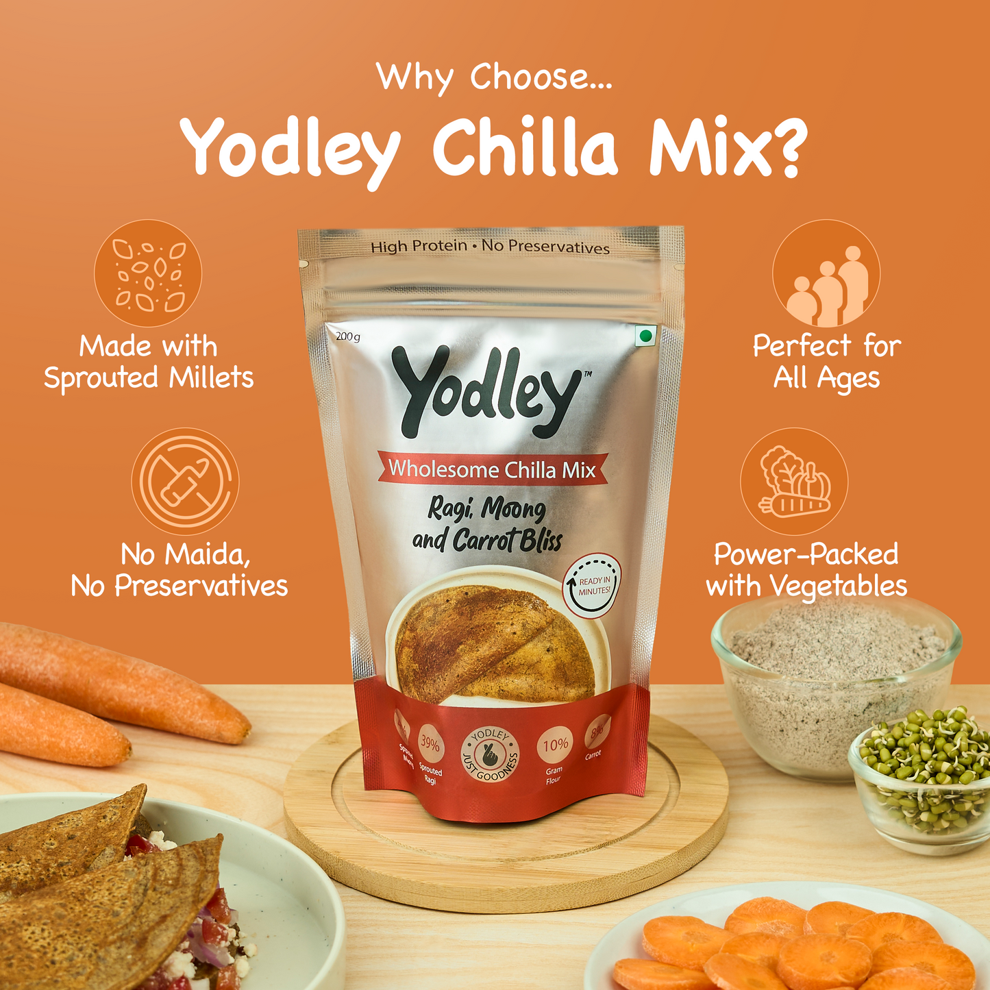 Wholesome Chilla Mix  - Ragi, Moong & Carrot Bliss
